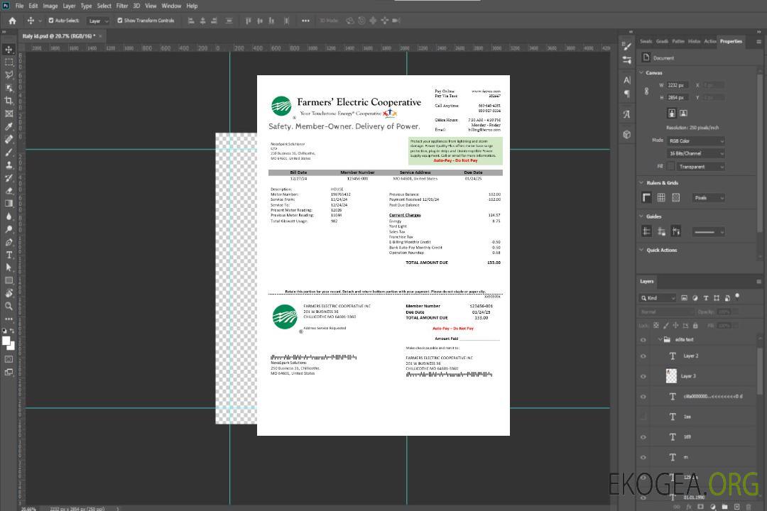 Modèle de facture de services publics pour l'entreprise USA Ohio Farmer's Electric Cooperative aux formats Word et PDF template Modèle de facture de services publics pour l'entreprise USA Ohio Farmer's Electric Cooperative aux formats Word et PDF template